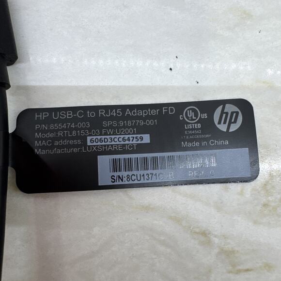 HP USB-C to RJ45 Adapter Dongle, 855474-001 918779-001 RTL8153-03 Lot Of 2 - Picture 2 of 5